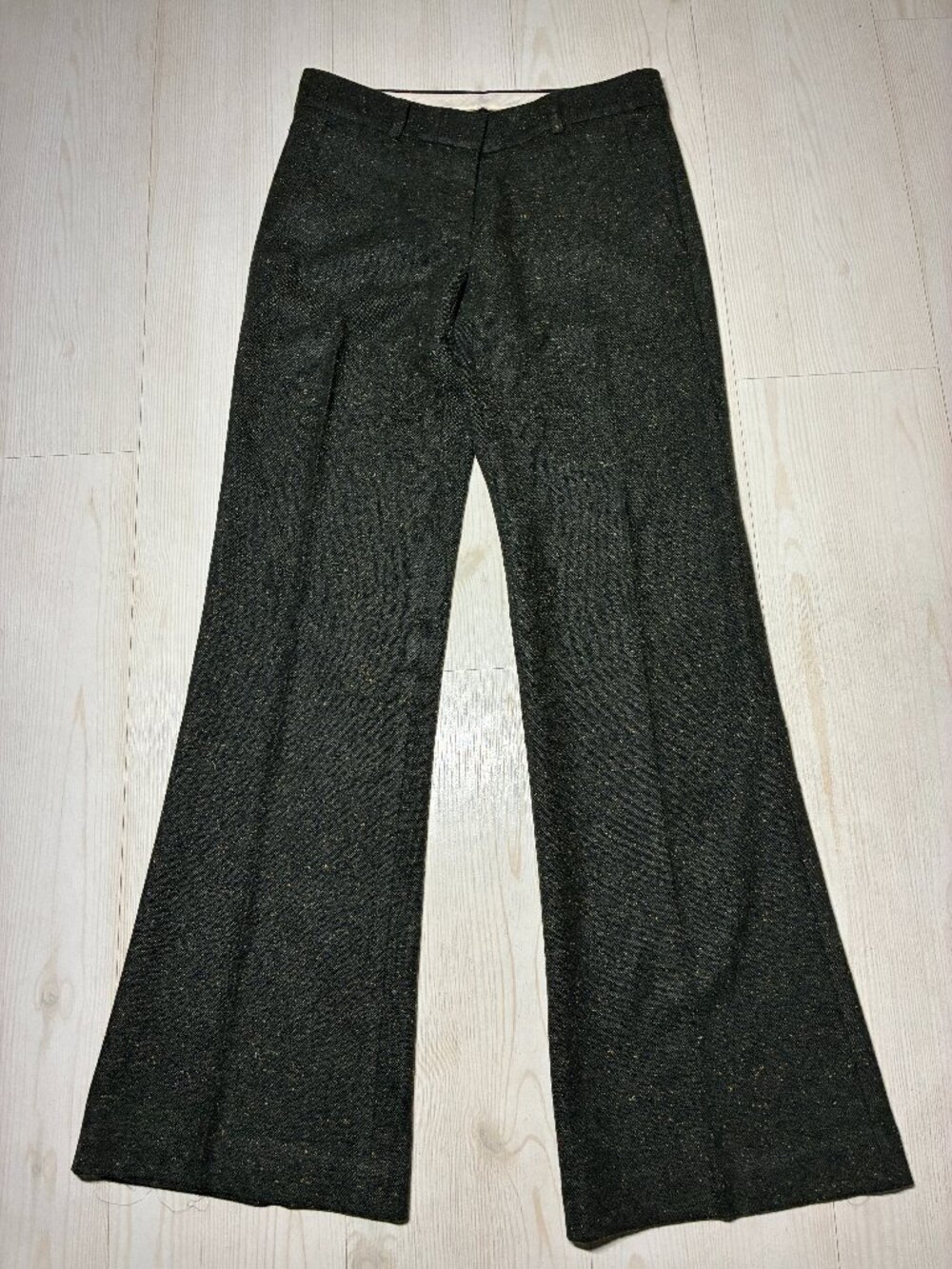 Vintage Theory Y2K Wool Tweed Wide Leg Trousers Gray Made in USA Size 0